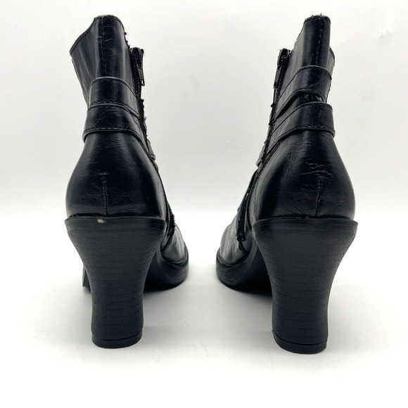 Vintage 90s Y2K Bongo 'HIPSTER' Black Faux Leather Block Heel Ankle Booties US9 - Picture 6 of 15